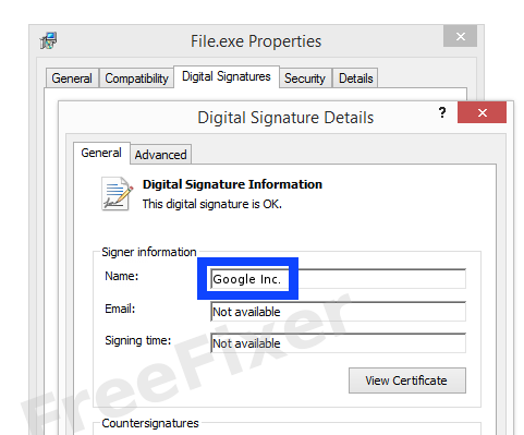 Screenshot of the Google Inc. certificate